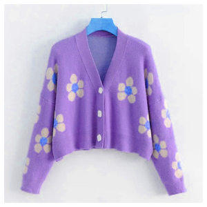 Cardigan en laine pour femmes, motif floral, tendance personnalisée, OEM, qualité supérieure, style universitaire grec, pulls brillants, fraternité - Product Image 6