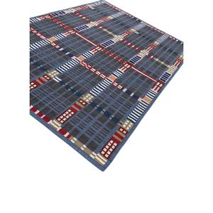 Blue Checkers <b>Flat</b> Weave <b>Wool</b> Rugs Organic Cotton 9x12 Rectangle Hallway for Home for Living Entryway Jute Carpet-Adwl-13257 - Product Image 2