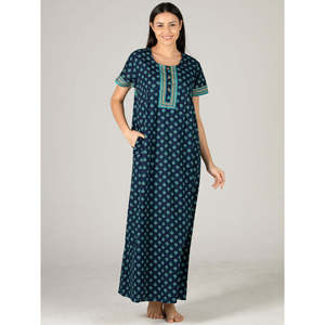 Woven Cozy Women's Maxi <b>Nighty</b> Sleepwear #100% Cotton Super Soft & Comfortable Elastic Waist & <b>Button</b> Closure - Product Image 5