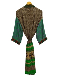 Robe de luxe en soie patchwork Kimono Robe Bikini Cover Up Night Wear Robe longue, Kimono sari indien vintage en soie recyclée fait à la main, - Product Image 5