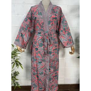 Floral Print Silk Blend <b>Kimono</b> Robe Classic Style <b>Plus</b> <b>Size</b> Sleepwear Soft Woven Fabric Drawstring Closure for Home Bridal Use - Product Image 1