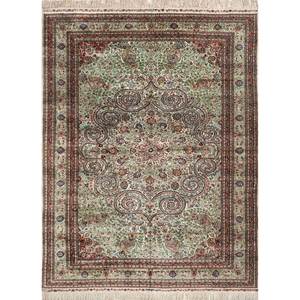 Alfombra de Seda Gulmarg Pae-5236 Anudada a Mano, 9x12, con Patrón de Medallón Verde, para el Hogar, Sala de Estar, Adolescentes, Estilo Tabriz Hecha a Mano - Product Image 1