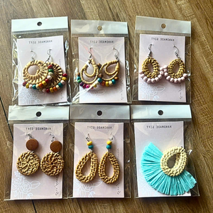 Natural Fiber Bamboo Rattan <b>Earrings</b> Handmade Vietnam Eco Friendly Lightweight Boho Fashion Accessories - Product Image 1