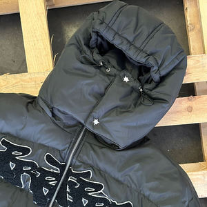 Blouson matelassé noir pour homme avec patchwork graphique, style streetwear, à capuche, chaud, pour l'hiver, décontracté, pour l'extérieur - Product Image 4