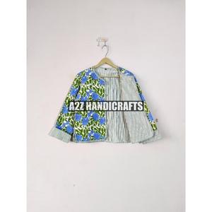 Longueur régulière coton tissé veste matelassée à la main Animal imprimé Boho femmes automne avant ouvert Kimono rayure passepoil manteau - Product Image 3