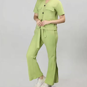 Custom Printed <b>Women</b> Two <b>Piece</b> Set Cotton Fabric Crop Top and Shorts OEM Manufacturer wholesale rate cheap price 2025 - Product Image 3