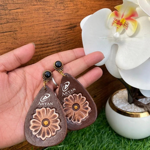 Hand Tooled Leather <b>Stud</b> <b>Earrings</b> Custom Genuine Leather Boho <b>Earrings</b> High Quality Hand Painted Western Women Handmade Jewelry - Product Image 1