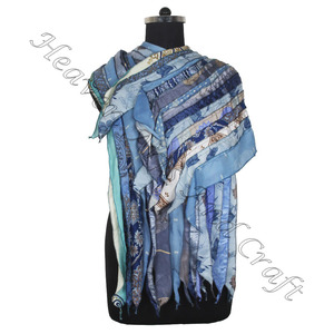 Seda reciclada Sari 15 tiras moda estola bufandas hechas a mano recicladas al por mayor fabricante de India Sari parches reversibles - Product Image 1