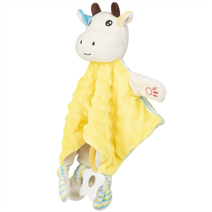 Vente en gros de peluche couverture de sécurité douce vache Lovey pour bébés avec anneau de dentition et coins noués - Product Image 4