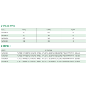 Filtre de remplacement en plastique ABS blanc Tecnosystemi pour grilles de retour et grilles avec ou sans plénum intégré - Product Image 5