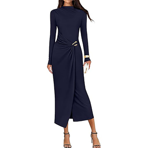 Mujeres 2025 otoño manga larga cuello simulado boda invitado cóctel fiesta largo Midi vestido fuera del hombro elegante Sexy otoño Slim Fit - Product Image 1