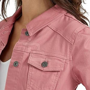 Chaqueta vaquera recortada corta informal de Invierno para mujer, cuello levantado, algodón tejido transpirable, logotipo personalizado, alta calidad, venta en línea - Product Image 3