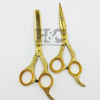 Ciseaux de coiffure professionnels Hooper Company, neufs, dorés, droits, en acier inoxydable, 28 dents, pour droitiers, pour couper et effiler les cheveux