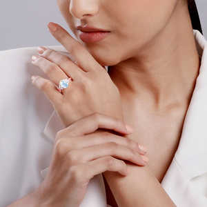 แหวนพลอยมูนสโตนสีโรสโกลด์หรูหราในรูปแบบวงรีตัดด้วยโรเดียมชุบคู่รักสำหรับงานแต่งงานสไตล์อมตะ - Product Image 6