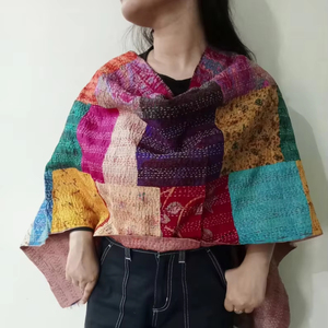 multi colorful sarongs <b>indian</b> handmade silk <b>scarves</b> reversible stole vintage kantha muffler assorted Patchwork stole - Product Image 1