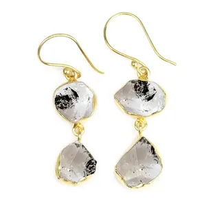Sterling Silver Rough Herkimer Diamond Gemstone Multi Collet Drop and Dangle Earring Fine Gold Vermeil Beach Jewelry Earrings