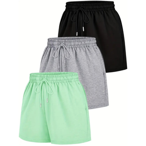 Pantalones cortos deportivos para gimnasio para mujer, venta al por mayor, pantalones cortos de lana de algodón para mujer, pantalones cortos de cintura alta con cordón, ropa informal a la venta - Product Image 1