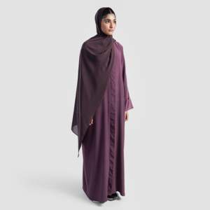 Abaya Kimono Lila Polvoriento de Satén Sencillo con Silueta Recta y Cintura Natural - Product Image 3