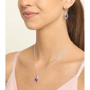 CLARA Ensemble de bijoux fins en argent sterling 925 plaqué rhodium avec pendentif œil bleu royal et boucles d'oreilles chaîne, serti de zircone suisse, pour femme - Product Image 3