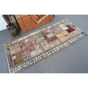 Tapis d'appoint vintage 2,9 x 6,2 pieds, tapis oriental turc en laine bleu et rouge - Product Image 2