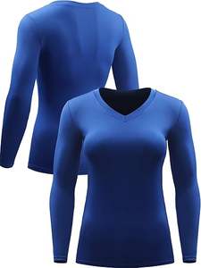 T-shirt de yoga à manches longues et coupe sèche pour femmes Design respirant à col en V avec motif solide personnalisable pour vêtements de basket-ball - Product Image 5