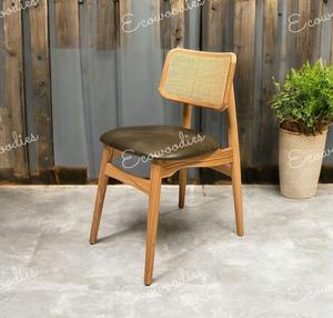 Chaise de salle à manger simple moderne pour extérieur, jardin, patio, bois de teck naturel, rotin scandinave pour restaurant, hôtel, ferme - Product Image 2