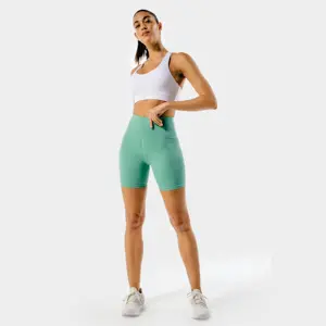 Đàn Hồi Miễn Phí Dây Thắt Lưng Đúng Phù Hợp Cao Tăng Giữa Đùi Chiều Dài 74% Nylon & 26% Spandex Vịt Trứng Màu Xanh Lõi Nhanh Lung Quần Short