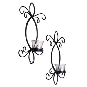 Fabuleux Design décoration de la maison mur bougeoir de luxe qualité noir métal fer décoration murale bougeoir à vendre - Product Image 1