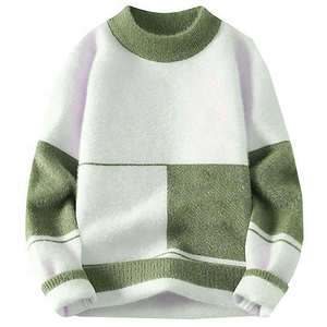 <b>Mens</b> Colorblock Sweater White Green Casual Knit Pullover Winter Warm Long Sleeve Soft <b>Fleece</b> Fashionable Comfortable <b>Jumper</b> - Product Image 1
