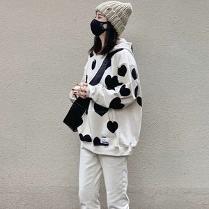 เสื้อฮู้ดผู้หญิงแบบลำลอง/แนวสตรีทเสื้อมีฮู้ดสำหรับเด็กผู้หญิงใส่กลางแจ้งพิมพ์ลายหัวใจใส่สบาย2024 - Product Image 5