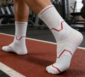 <b>Men's</b> Athletic <b>Socks</b> <b>White</b> Red Blue Geometric Pattern Knitted Breathable Sports Crew <b>Socks</b> Summer - Product Image 3