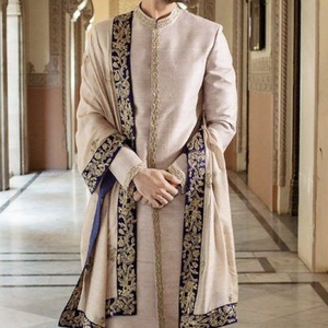 ELEGANT DESIGN of EMBROIDERY on SHERWANI DRESS WITH STOLE & ALSO MATCHING SHOE WITH DRESS for PARTY-WEAR/WEDDING @ 2022 - Product Image 1