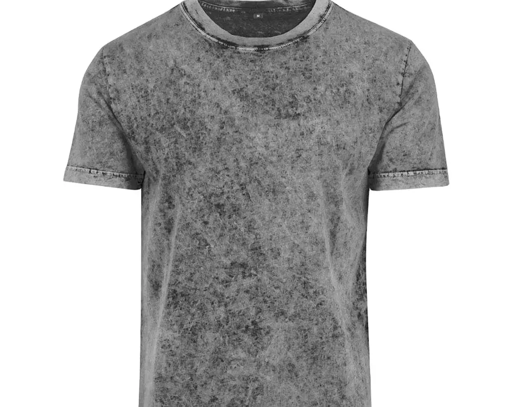 Yarım kollu siyah Mineral asit yıkama giysi boyalı T Shirt