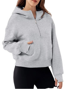 Sweat-shirt à capuche oversize pour femme, col zippé, épaules tombantes, coupe ample, 100% coton biologique, écologique - Product Image 6