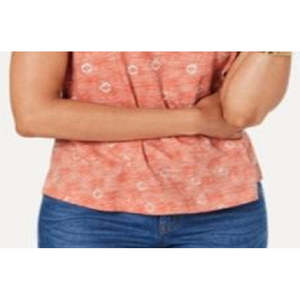 T-shirt da donna Style & Co slim fit con scollo a V in cotone traspirante stampato taglia unica XS lunghezza crop corallo - Product Image 3