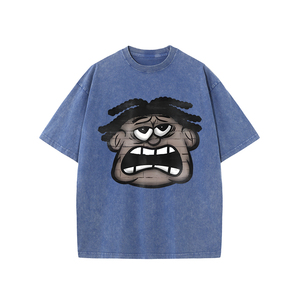 Venta al por mayor de alta calidad 100% algodón Retro ácido lavado hombres camiseta ajuste Regular peso pesado manga corta transpirable secado rápido - Product Image 5