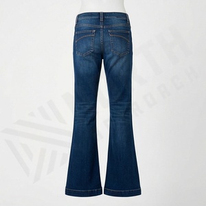 Jeans de Tiro Alto con Corte de Campana, Color Personalizado, Mezclilla Elástica, Ajuste Delgado, Bolsillos Delanteros con Parches, Jeans de Mujer a la Moda, Estilo Vintage - Product Image 2