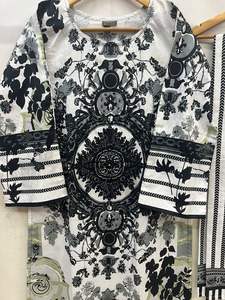 คุณภาพสูงพิมพ์ลายดอกไม้เอวธรรมชาติ shalwar kameez ผู้หญิงปากีสถานปักลูกไม้ผ้าฝ้าย/สนามหญ้าตกแต่งขนาดพิเศษ - Product Image 6