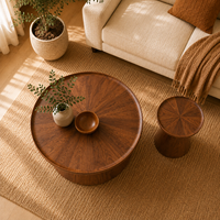 Ensemble de table basse ronde en bois écologique moderne avec base conique pour le mobilier de salon