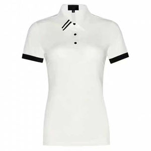 Polos para mujer, camiseta de manga corta de verano, camisetas de punto ajustadas sólidas acanaladas Vintage con logotipo personalizado para mujer - Product Image 5