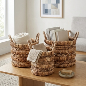 Ensemble de paniers de rangement en écorce de bananier naturelle, multi-niveaux, avec poignée en anneau horizontal, pot cylindrique, décoration artistique pure pour la maison - Product Image 6