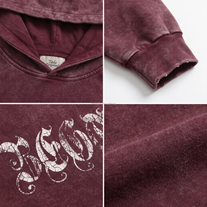 Sudadera con capucha personalizada de felpa francesa gruesa con efecto desgastado y lavado ácido, doble capa, con acabado descolorido por el sol. - Product Image 5