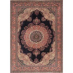 Alfombra de Lana Azul Anudada a Mano Aalam Pae-5015, Rectangular de 9x12, con Patrón de Medallón, para Decoración de Sala de Estar o Uso en Pasillos - Product Image 1