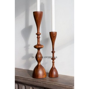 Ensemble de 2 Bougeoirs de Table en Bois d'Acacia de Qualité Exclusive, Créatifs Modernes et Créatifs, à Prix Impressionnant - Product Image 1