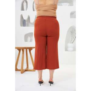 RMG <b>Plus</b> <b>Size</b> Wide Leg Cotton Capri Pants for Women - Comfortable Knitted Terracotta Calf-Length Trousers - Product Image 5
