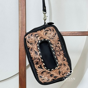 กล่องทิชชู่หนังวัวลายดอกไม้สำหรับตกแต่งบ้านสไตล์คาวบอยตะวันตกแบบใหม่ - Product Image 1