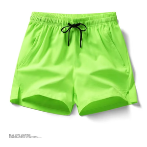 Shorts de sport mi-taille pour hommes, style décontracté, joggers, boardshorts, séchage rapide, fermeture à cordon, tissu peigné Spandex/Polyester, couleur unie - Product Image 3