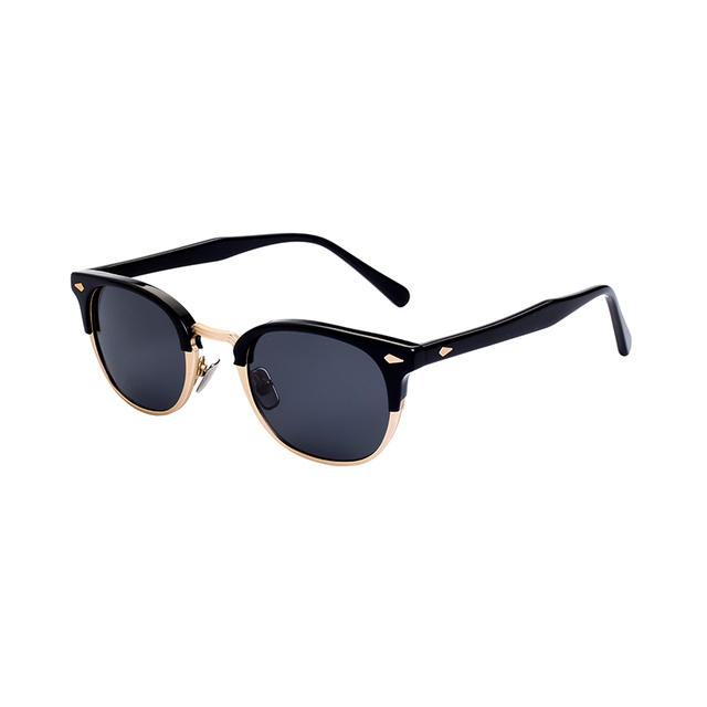 Unisex Acetate Sunglasses with Dark Round Brown Frame and Simple Elegant Polarized Gray Lenses Wholesale Vendor