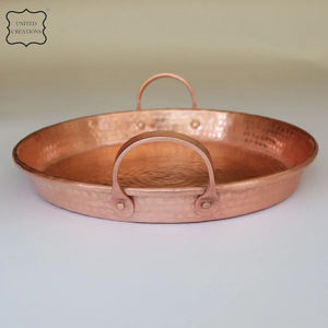 ถาดเสิร์ฟอาหารทำจากทองแดงบริสุทธิ์พร้อมที่จับถาดโลหะทองแดงสำหรับงานแต่งงานงานปาร์ตี้โต๊ะเสิร์ฟใช้ - Product Image 2