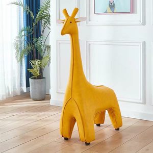 Giraffe-Shaped <b>Animal</b> <b>Stool</b> with Wooden Frame & Tech Leather Upholstery, 5 Colors Optional (Orange/Yellow/Blue/Pink/Green) - Product Image 4
